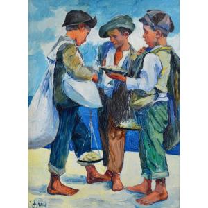 SYROVY Josef (1879-1956) "Jeunes marchands à Venise " Prague Italie Tchèque Brno Paris Rome 