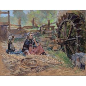 Scheidecker Frank (1872-1915) "breton Women At Rest" Brittany Vannes Paris Moulin Alsace 