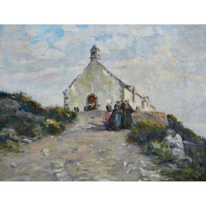 AZEMA Louis (1876-1963) « Bretonnes devant la Chapelle »  Bréhat Loguivy Bretagne Paimpol Paris