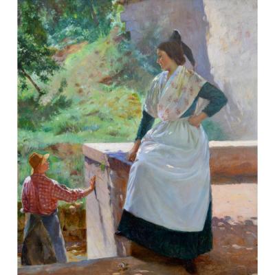 PICARD Edmond (1862-1899) "Arlésienne sur la terrasse" Arles Provence Besançon Fanart Meunier 