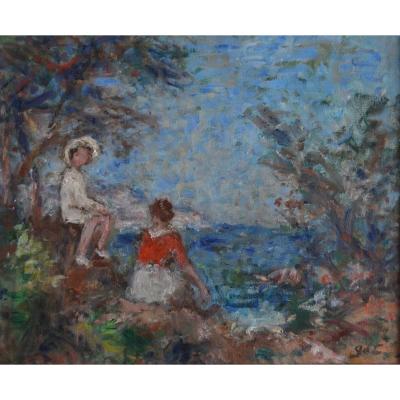 d'Espagnat Georges (1870 - 1950) "mother And Her Child By The Sea" Provence Var Paris Renoir Vuillard Bonnard France Fauve