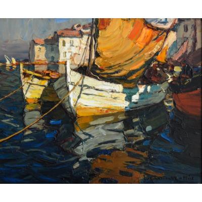 Mattio Laurent (1892-1965) "fishing Boats In Martigues" Brescon Provence Toulon France