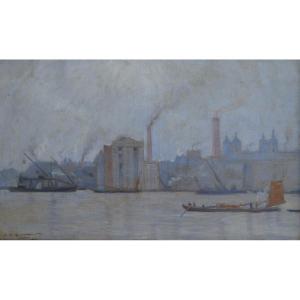 Rousseau Jean Jacques (1861-1911) "the Thames In London - Electric Factory" Paris Industrial