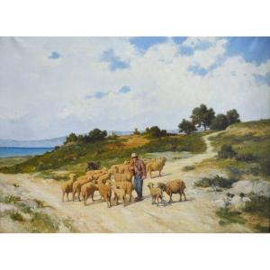 Jourdan Théodore (1833-1908) "shepherd And His Flock" Salon De Provence Marseille Rognac Loubon