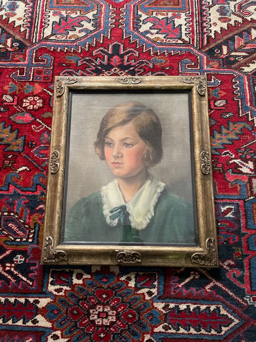 Oil On Canvas Portrait Little Girl 1930s-photo-2