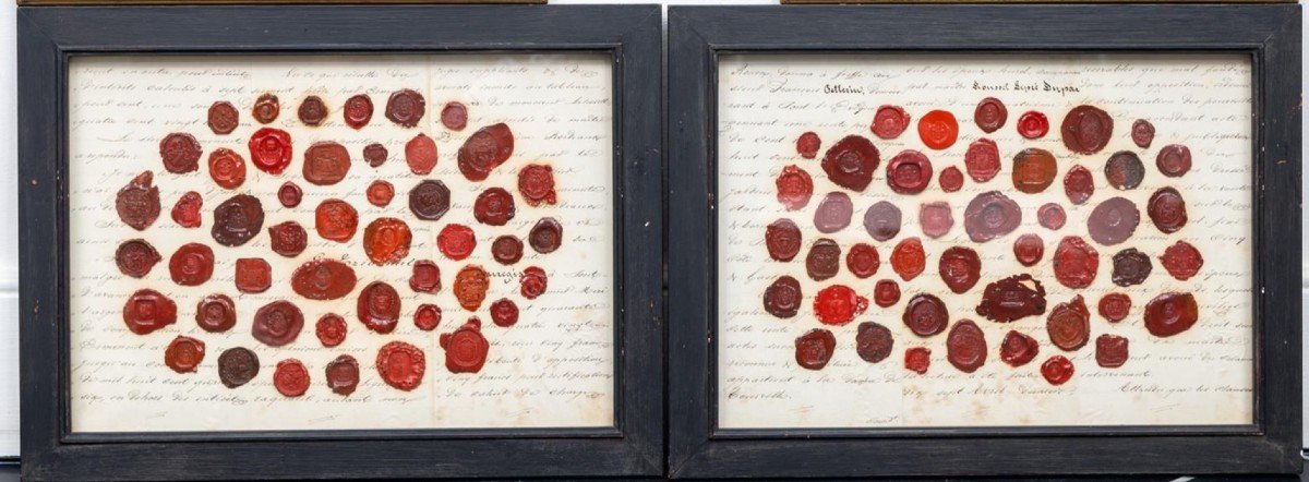 Pair Of Old Frames With Collection Of Wax Seals