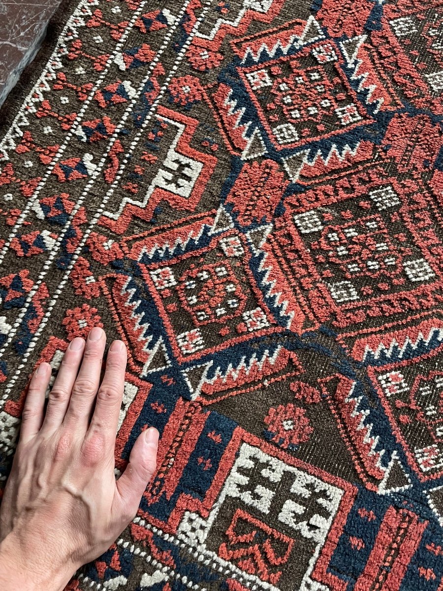 Tapis Ancien à Motif Géométrique Rouge Et Noir-photo-2