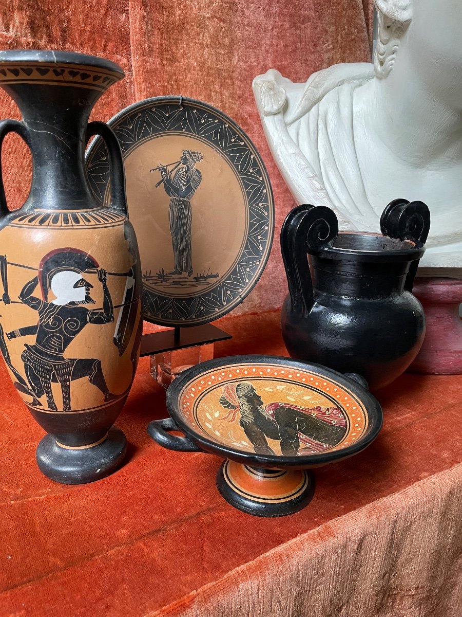 Set Of 3 Vases And A Greek Plate-photo-3