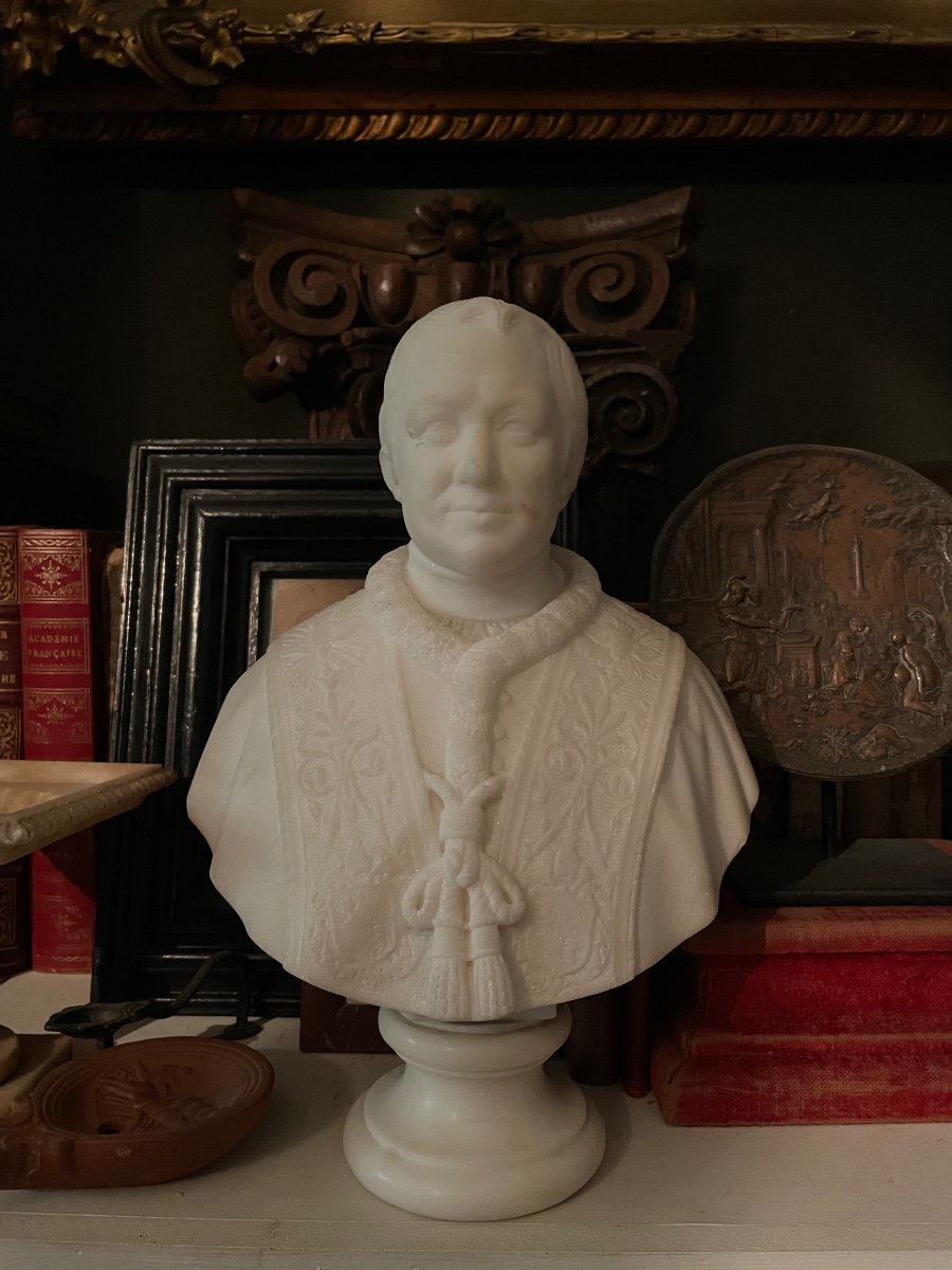 Buste En Marbre De Pius IX Par Giuseppe Benzoni