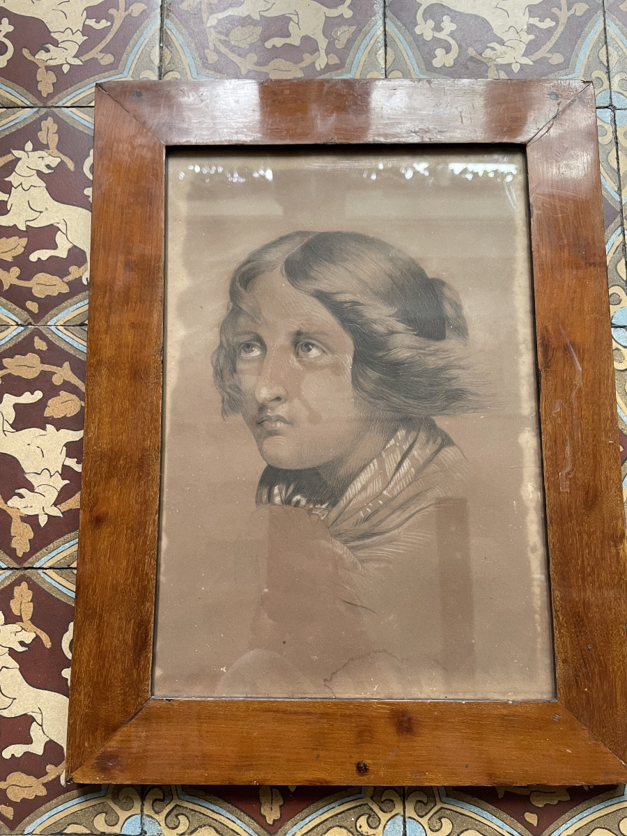 Drawing Of A Young Woman, Early 19th Century-photo-2