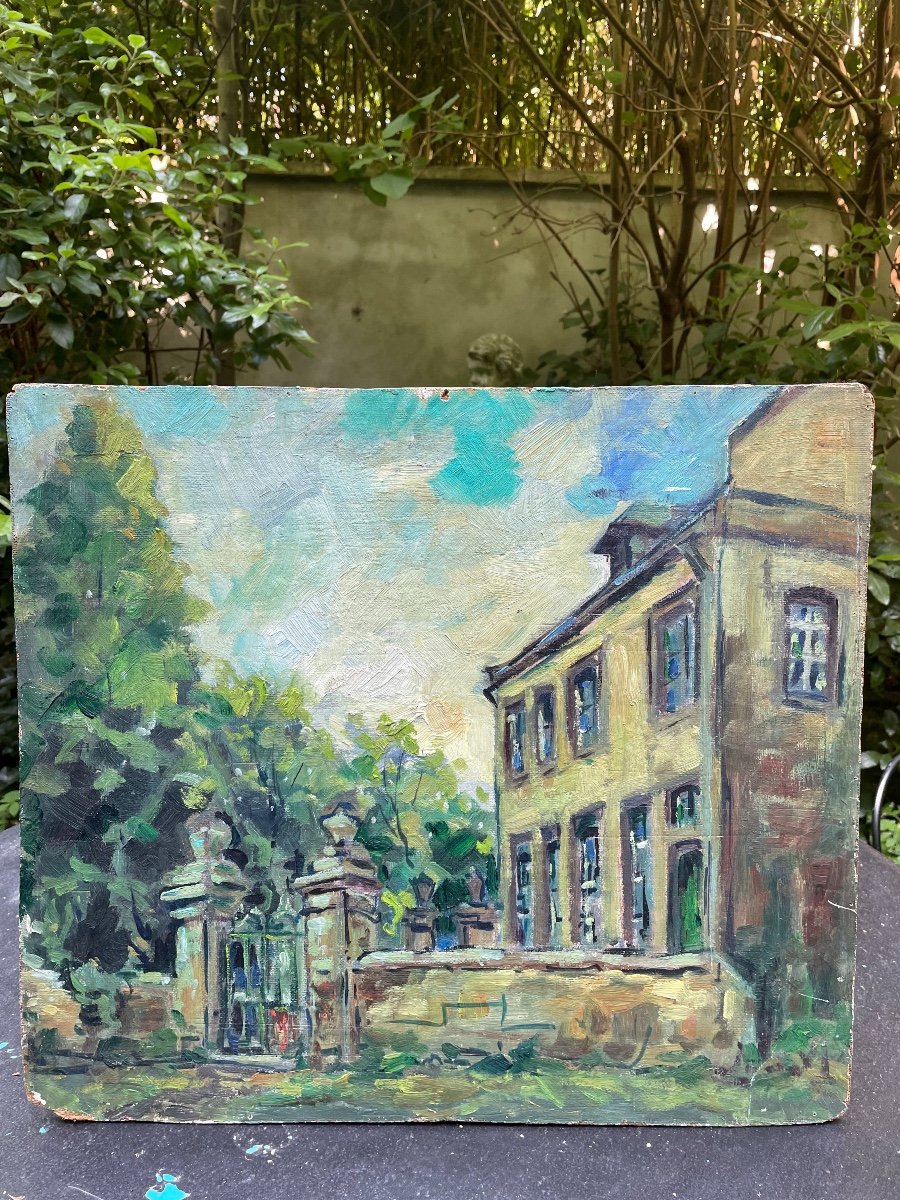 Oil On Wood Panel Country House-photo-4