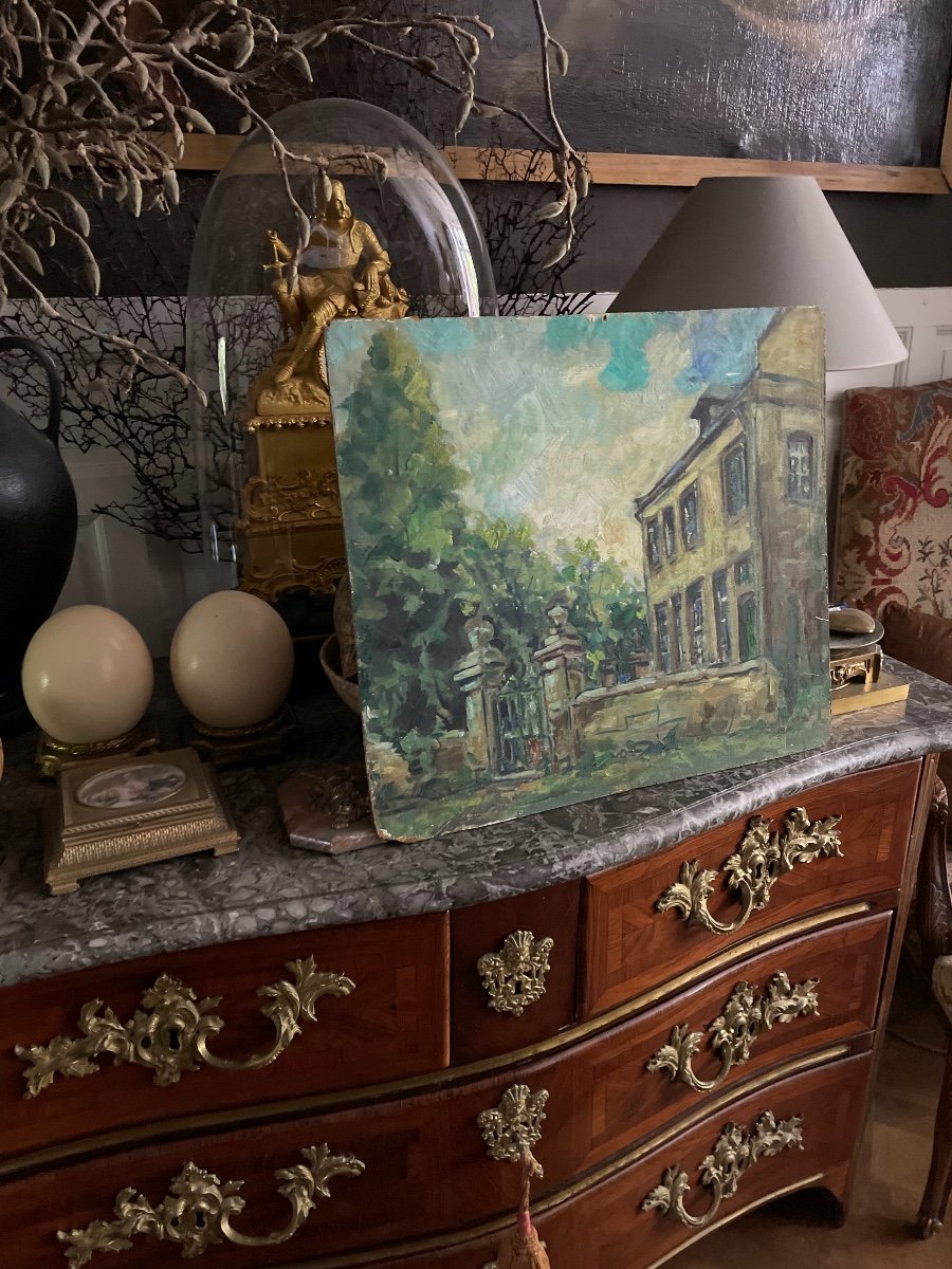 Oil On Wood Panel Country House-photo-1