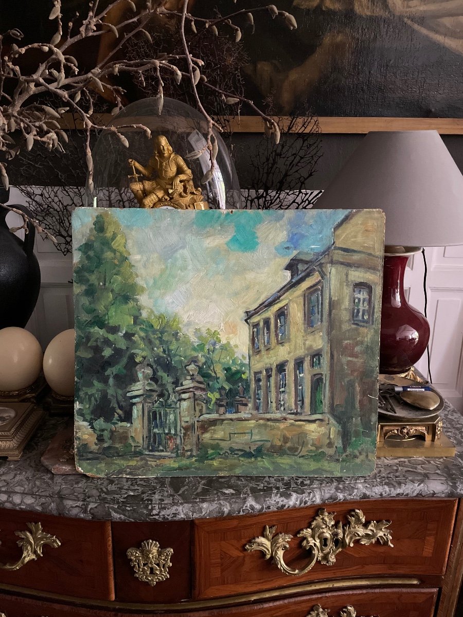 Oil On Wood Panel Country House