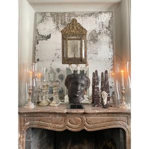 Antique Faceted Mirror With Repoussé Copper