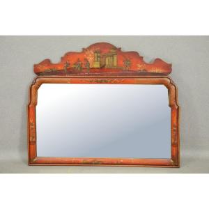 Miroir En Bois Laqué Asiatique Rouge 83 X 97cm