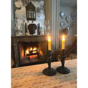 Beautiful Pair Of Cast Iron Candlesticks