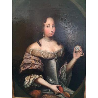 Rare Portrait Of A 17th Century Lady Holding A Timepiece