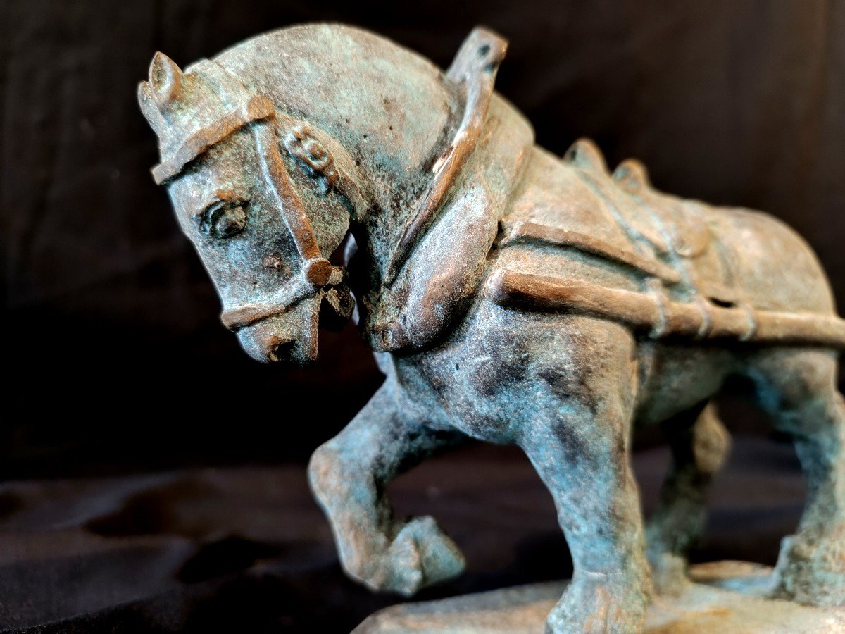 Bronze Animalier Cheval De Trait -photo-4