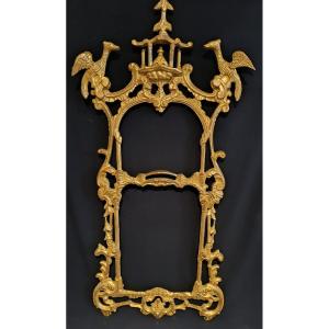 Large Golden Wood Mirror Frame Chinoiserie Decor