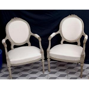 Pair Of Louis XVI Medallion Armchairs 