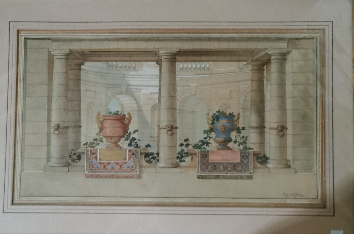 Flowered Jars On Entablature