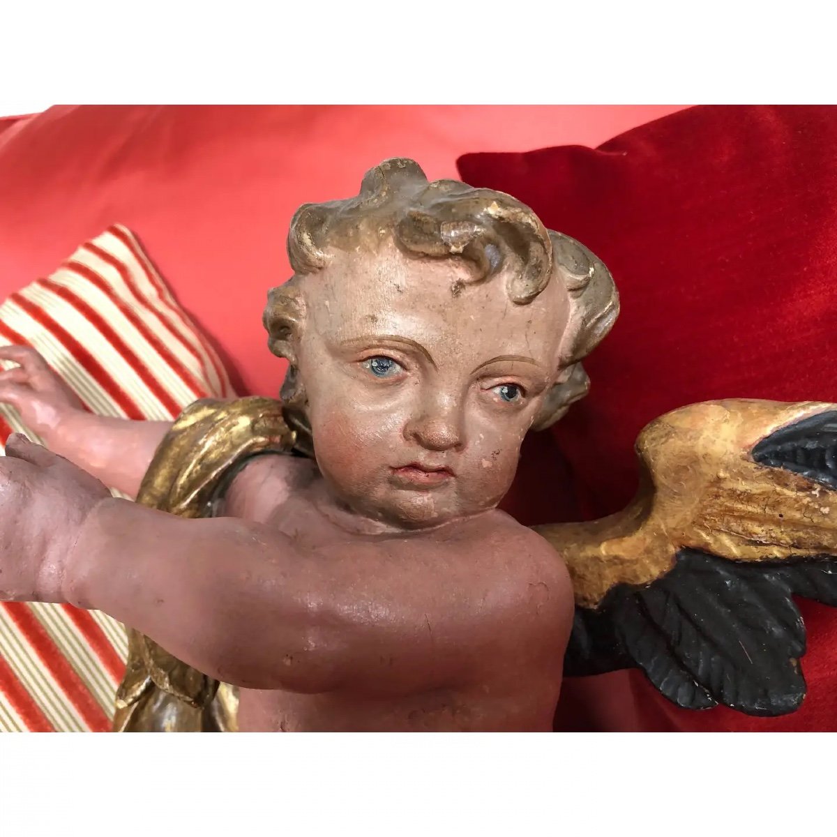 18th Century Possibly Italian Polychrome Wooden Putto-photo-2