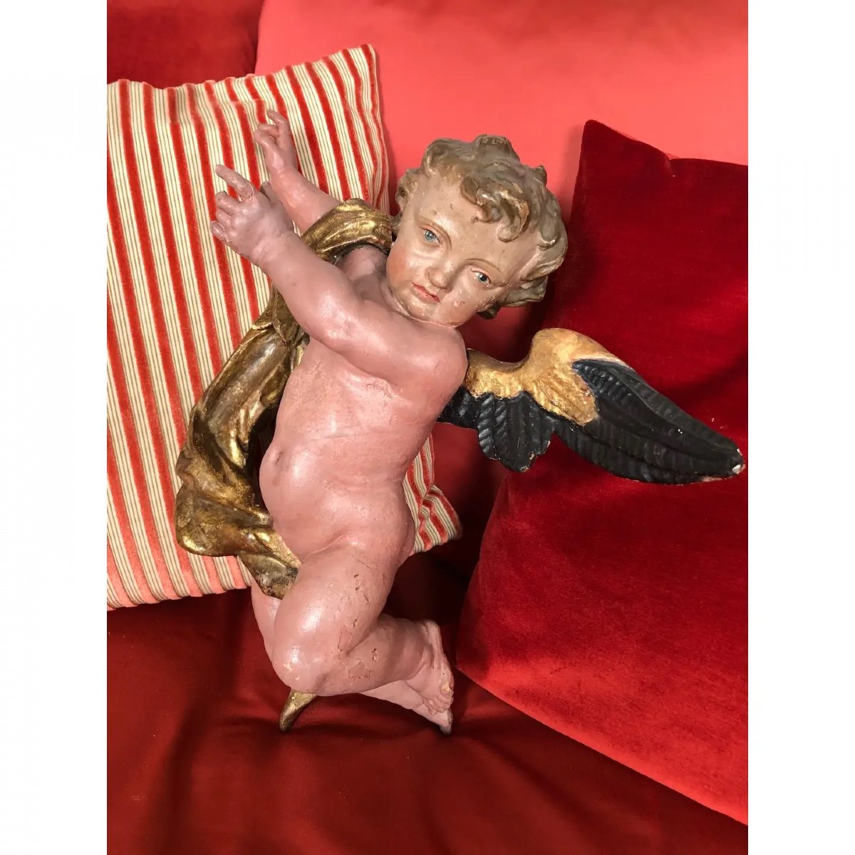 18th Century Possibly Italian Polychrome Wooden Putto-photo-3