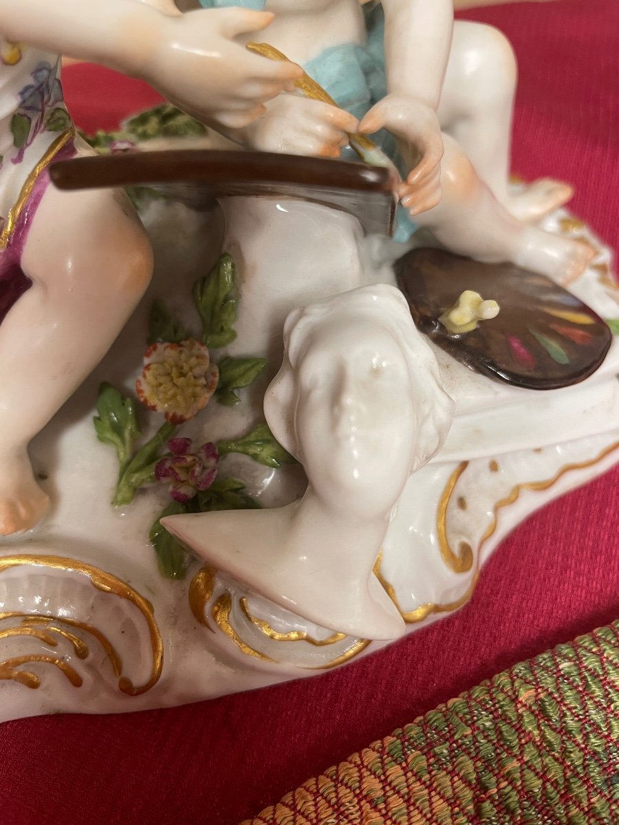 Pair Of Putti Porcelain Scenes "the Arts" And "the Sciences" Attributed To Samson-photo-4