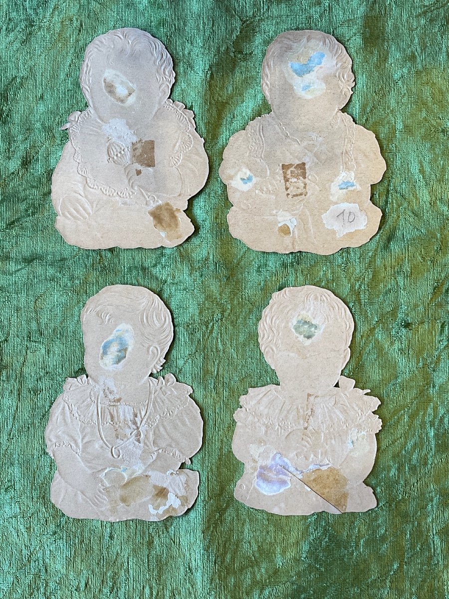 Set Of Die-cut Victorian Scraps Representing 4 Babies-photo-2