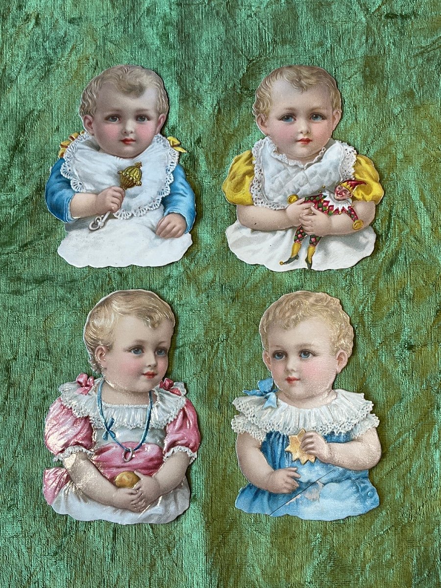 Set Of Die-cut Victorian Scraps Representing 4 Babies