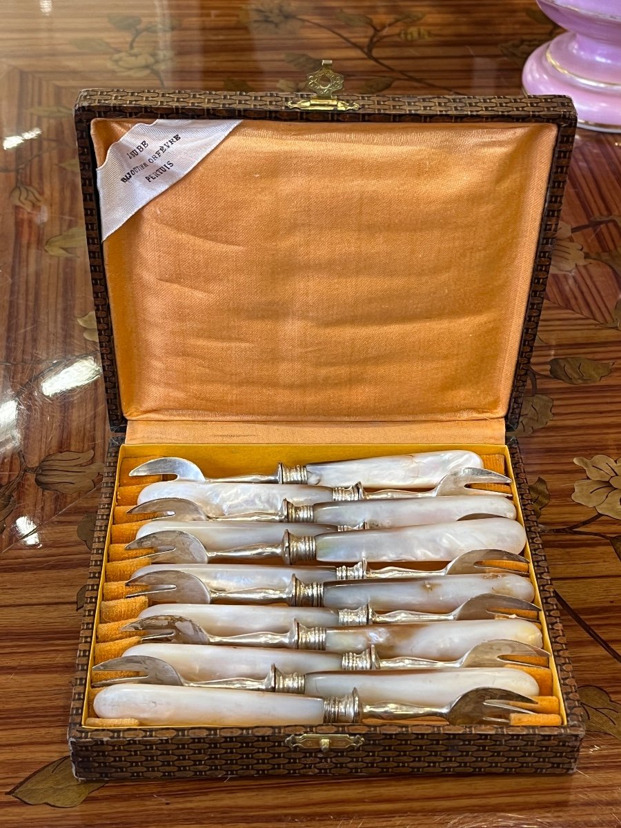 Set Of Silver Plated And Mother Of Pearl Cake Forks