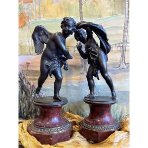 Beautiful Pair Of Gilded Bronze Subjects Cupid And Psyche