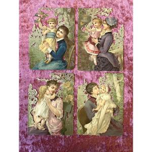 Endearing Set Of 4 Die-cut Victorian Scraps Motherhood Theme