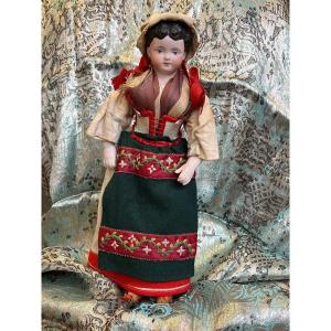 Antique German Bisque Head Doll By Simon & Halbig In Folk Costume