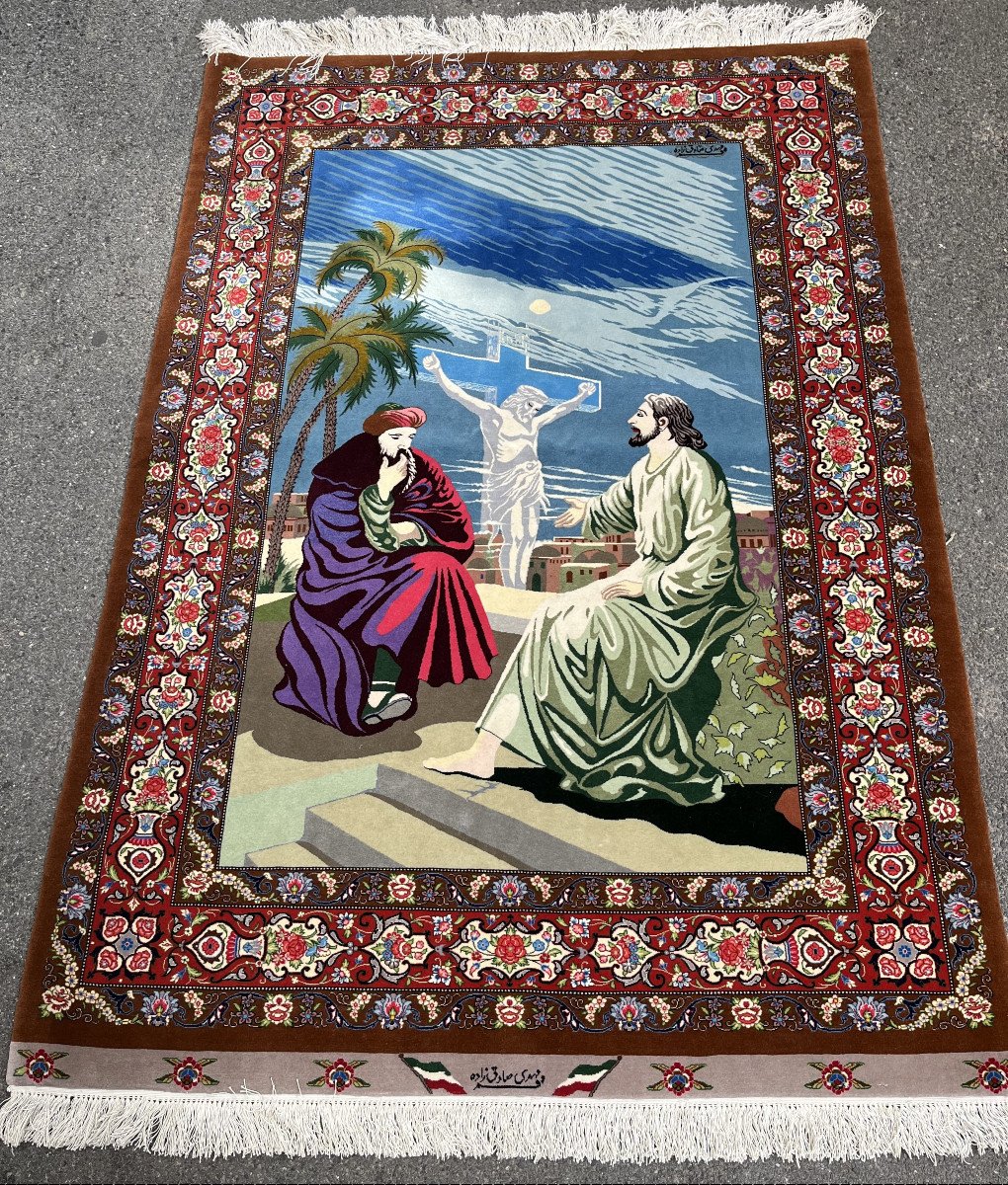 Tapis d'Orient Ghoum Iran Laine et Soie - Signé : Par Maître : Mehdi Sadeghzadeh -photo-1