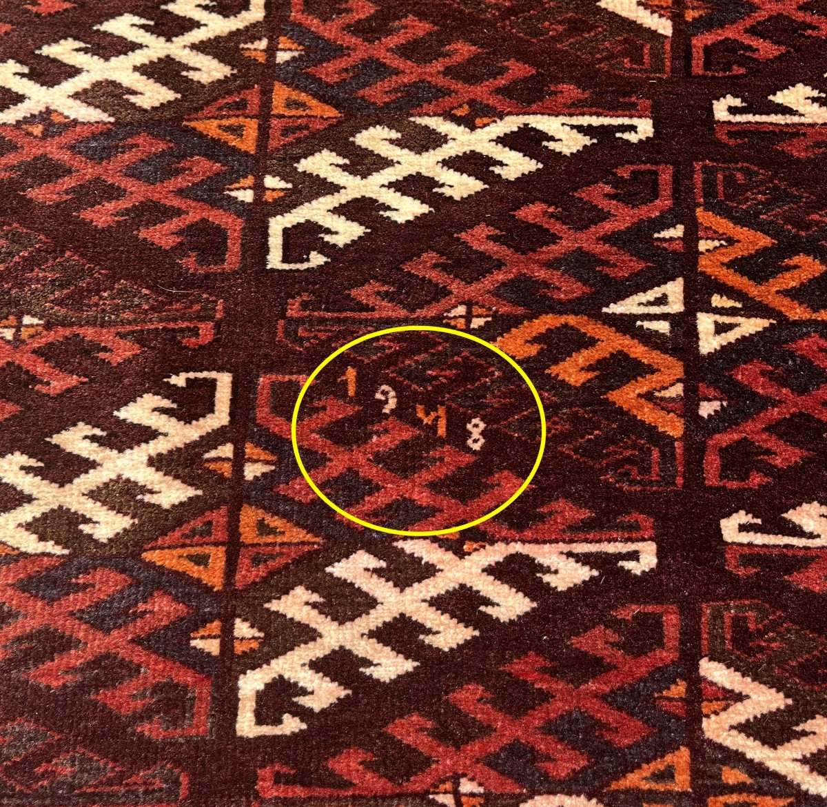 Turkmen Yomud Rug: 2.09 X 3.35 Meters, Dated 1948-photo-1