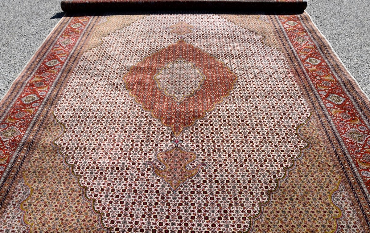 Tabriz Iran Rug In Wool And Silk Beautiful :  3.59 X 2.52 Mètres-photo-4