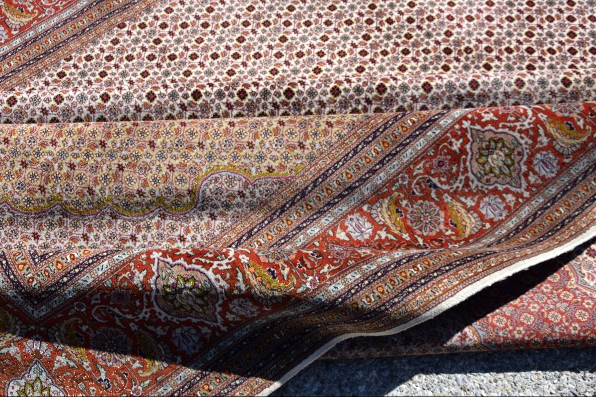 Tabriz Iran Rug In Wool And Silk Beautiful :  3.59 X 2.52 Mètres-photo-2
