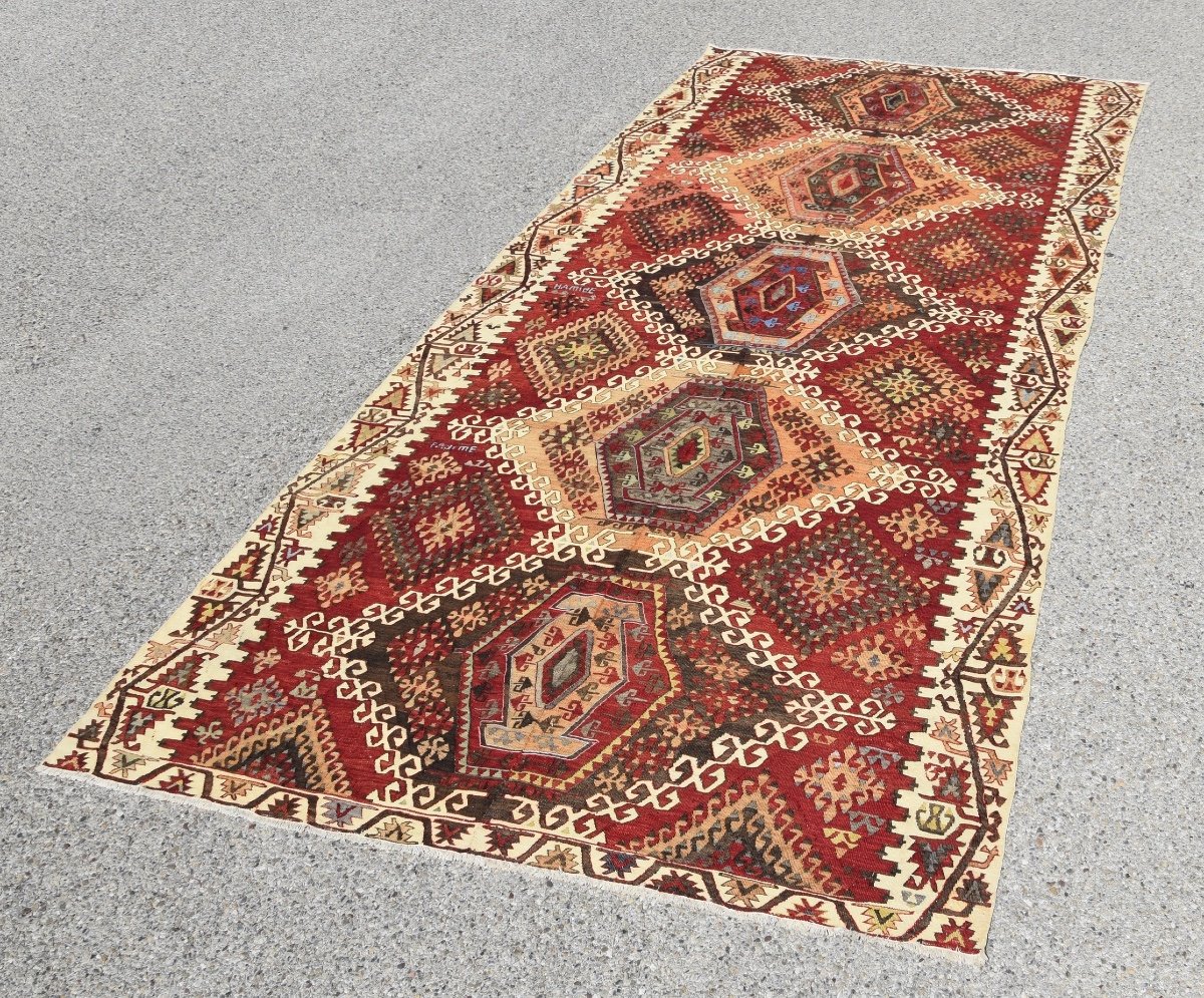 Grand Tapis Kilim Anatolien Turc  : 4.06  X 1.90 Mètres - Parfait état-photo-2