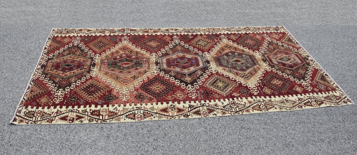 Grand Tapis Kilim Anatolien Turc  : 4.06  X 1.90 Mètres - Parfait état-photo-1