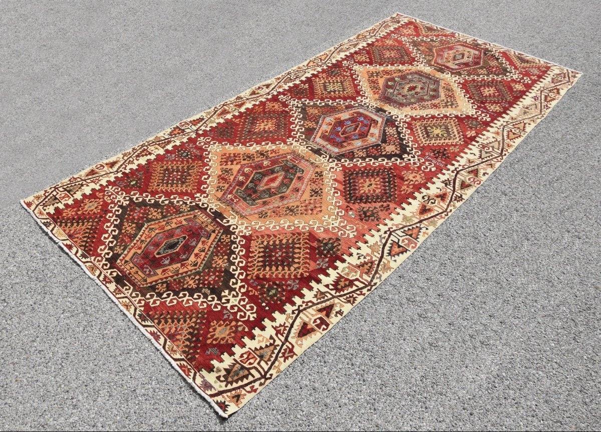 Grand Tapis Kilim Anatolien Turc  : 4.06  X 1.90 Mètres - Parfait état-photo-2