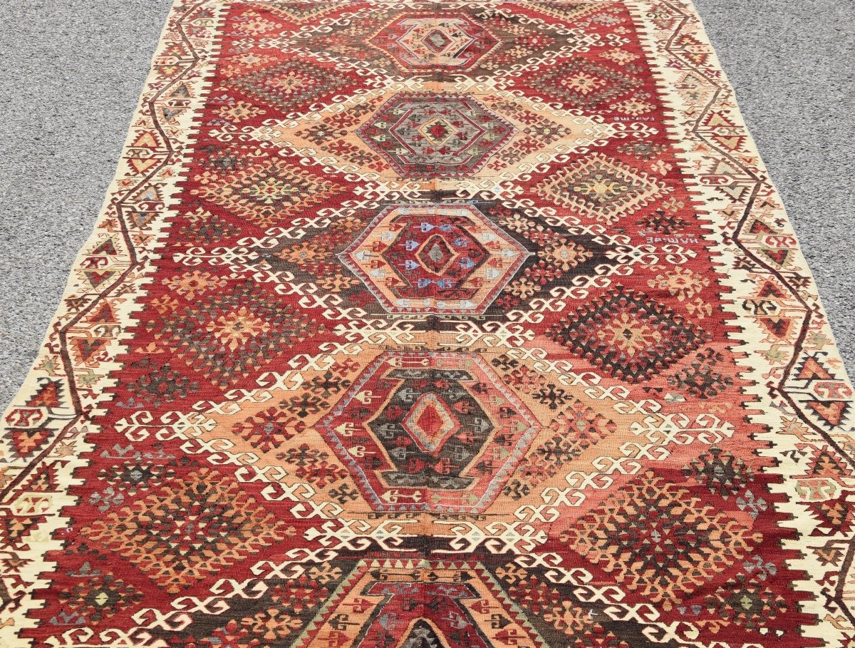 Grand Tapis Kilim Anatolien Turc  : 4.06  X 1.90 Mètres - Parfait état-photo-3