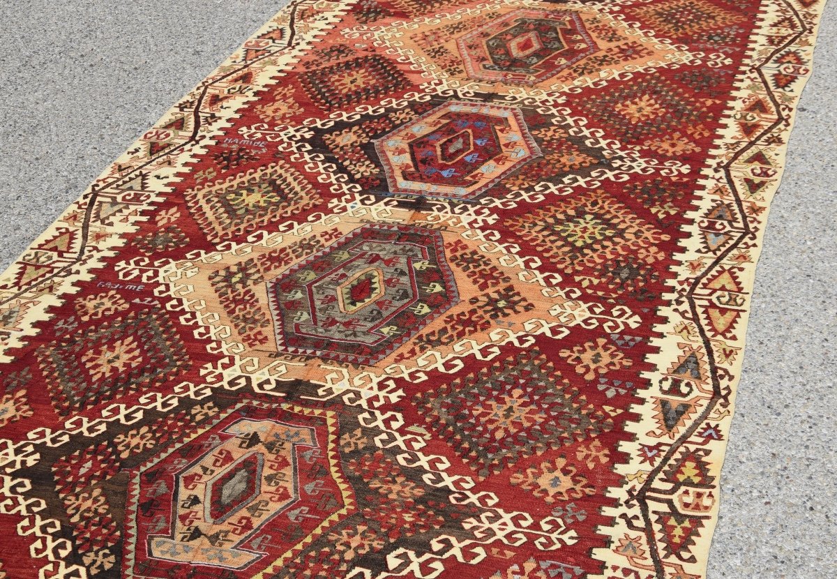 Grand Tapis Kilim Anatolien Turc  : 4.06  X 1.90 Mètres - Parfait état-photo-4