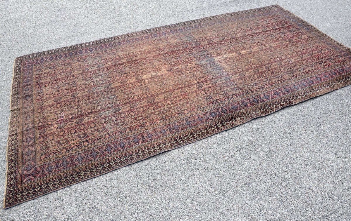 Ancient Oriental Carpet Meshed Khorassan Iran: 4.90 X 2.30 Meters-photo-3