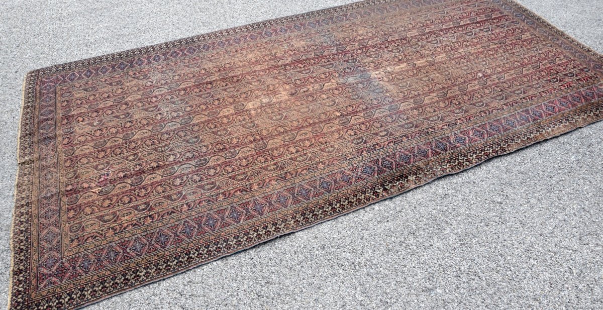 Ancient Oriental Carpet Meshed Khorassan Iran: 4.90 X 2.30 Meters-photo-7