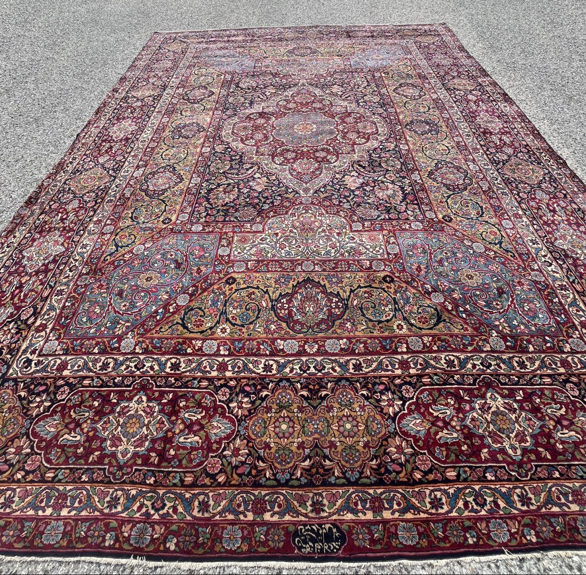 Rare Grand Tapis d'Orient Iran Ancien : Yazd : 4.45 X 3.30 Mètres-photo-2