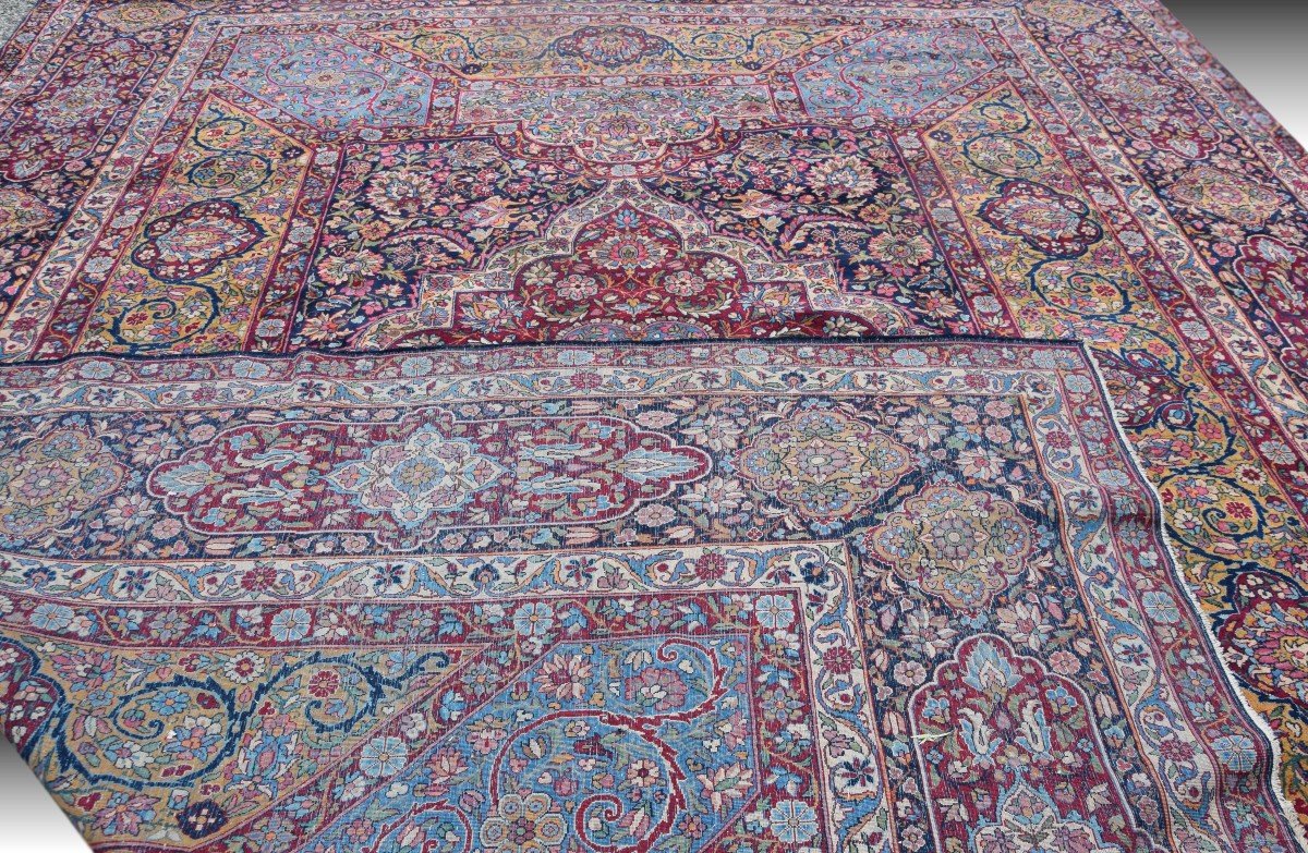 Rare Grand Tapis d'Orient Iran Ancien : Yazd : 4.45 X 3.30 Mètres-photo-7