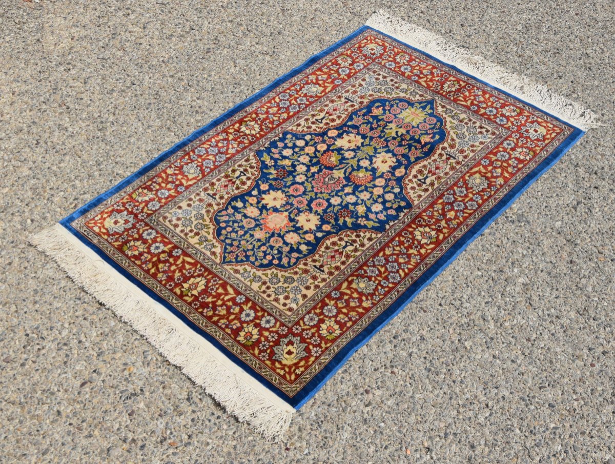 Tapis Hereke Turc Fait En Soie, Signé : 1.02 X 0.67 Cm-photo-4