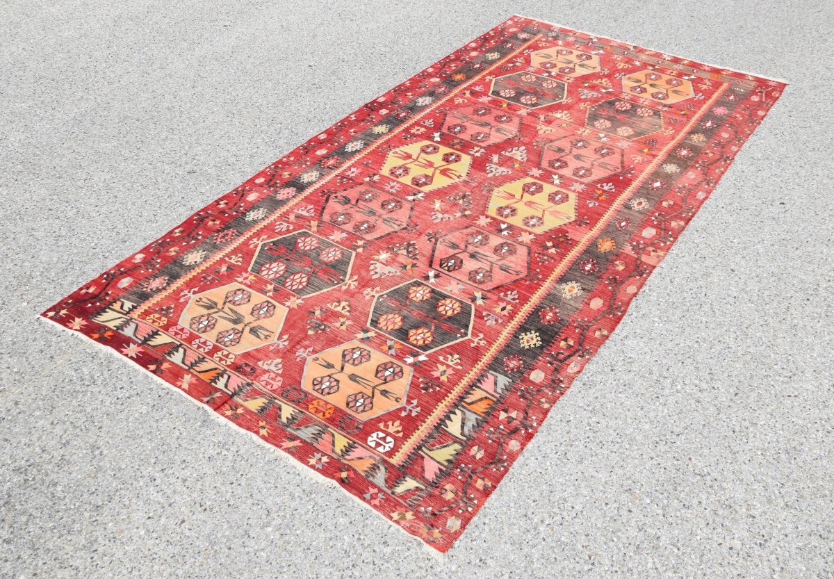 Grand Tapis Kilim Anatolien ARAS - Turc : 3.75 x 1.75 Mètres-photo-2