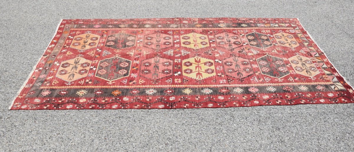 Grand Tapis Kilim Anatolien ARAS - Turc : 3.75 x 1.75 Mètres-photo-1